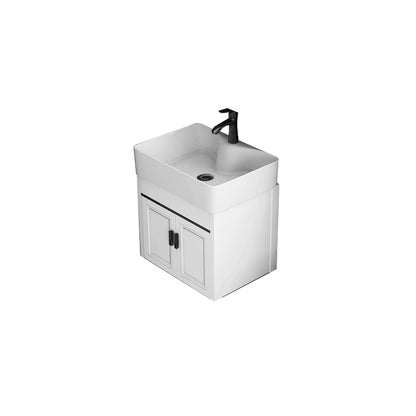 Modern White Ceramic Top Vanity Single-Sink Rectangular Wall Mount Vanity Vanity & Faucet 19"L x 15"W x 17"H Black White Clearhalo 'Bathroom Remodel & Bathroom Fixtures' 'Bathroom Vanities' 'bathroom_vanities' 'Home Improvement' 'home_improvement' 'home_improvement_bathroom_vanities' 7289553