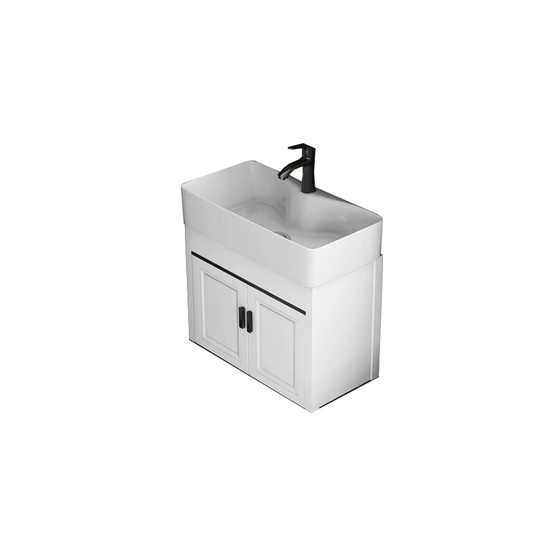 Modern White Ceramic Top Vanity Single-Sink Rectangular Wall Mount Vanity Vanity & Faucet 22"L x 12"W x 17"H Black White Clearhalo 'Bathroom Remodel & Bathroom Fixtures' 'Bathroom Vanities' 'bathroom_vanities' 'Home Improvement' 'home_improvement' 'home_improvement_bathroom_vanities' 7289554