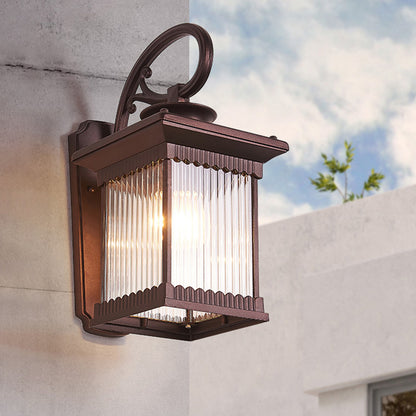 1-Head Clear Ribbed Glass Wall Light Rustic Black Finish Cuboid Outdoor Wall Sconce Lamp Black Clearhalo 'Wall Lamps & Sconces' 'Wall Lights' Lighting' 728963