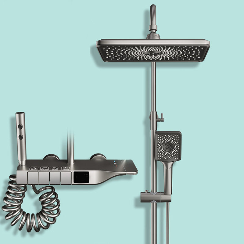 Bathroom Shower System Adjustable Water Flow Wall Mounted Shower Head Combo Grey Thermostatic Clearhalo 'Bathroom Remodel & Bathroom Fixtures' 'Home Improvement' 'home_improvement' 'home_improvement_shower_faucets' 'Shower Faucets & Systems' 'shower_faucets' 'Showers & Bathtubs Plumbing' 'Showers & Bathtubs' 7289763