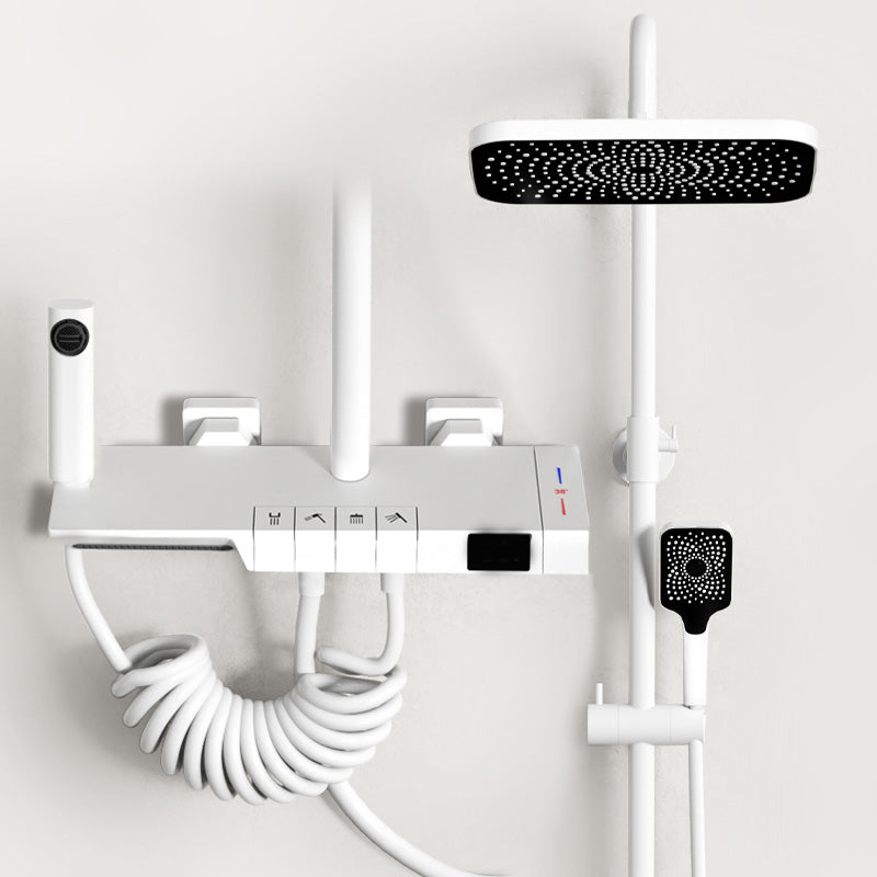 Modern Wall Mounted Shower Combo Slide Bar Included Shower Trim White Thermostatic Clearhalo 'Bathroom Remodel & Bathroom Fixtures' 'Home Improvement' 'home_improvement' 'home_improvement_shower_faucets' 'Shower Faucets & Systems' 'shower_faucets' 'Showers & Bathtubs Plumbing' 'Showers & Bathtubs' 7289771