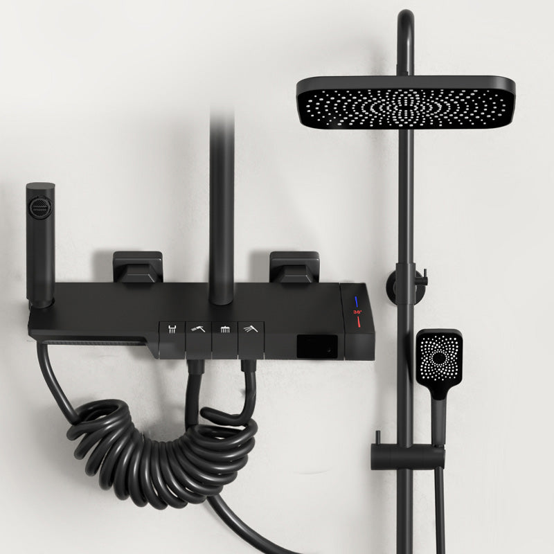 Modern Wall Mounted Shower Combo Slide Bar Included Shower Trim Black Thermostatic Clearhalo 'Bathroom Remodel & Bathroom Fixtures' 'Home Improvement' 'home_improvement' 'home_improvement_shower_faucets' 'Shower Faucets & Systems' 'shower_faucets' 'Showers & Bathtubs Plumbing' 'Showers & Bathtubs' 7289774