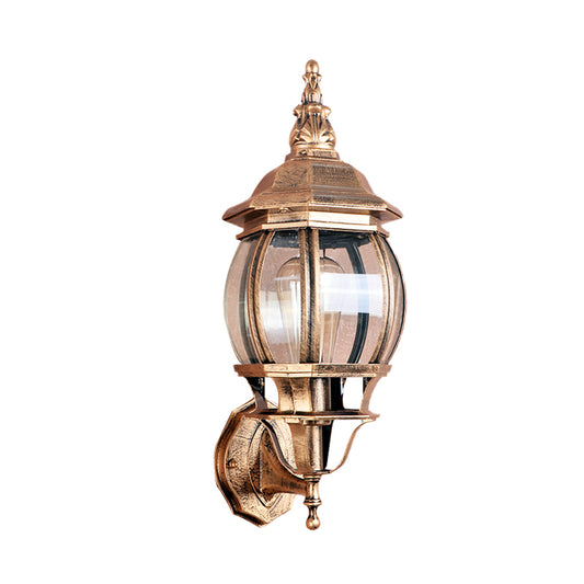 1 Bulb Wall Light Fixture Country Outdoor Wall Lighting Ideas with Global Clear Glass Shade in Brass Clearhalo 'Wall Lamps & Sconces' 'Wall Lights' Lighting' 729009