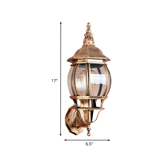 1 Bulb Wall Light Fixture Country Outdoor Wall Lighting Ideas with Global Clear Glass Shade in Brass Clearhalo 'Wall Lamps & Sconces' 'Wall Lights' Lighting' 729011