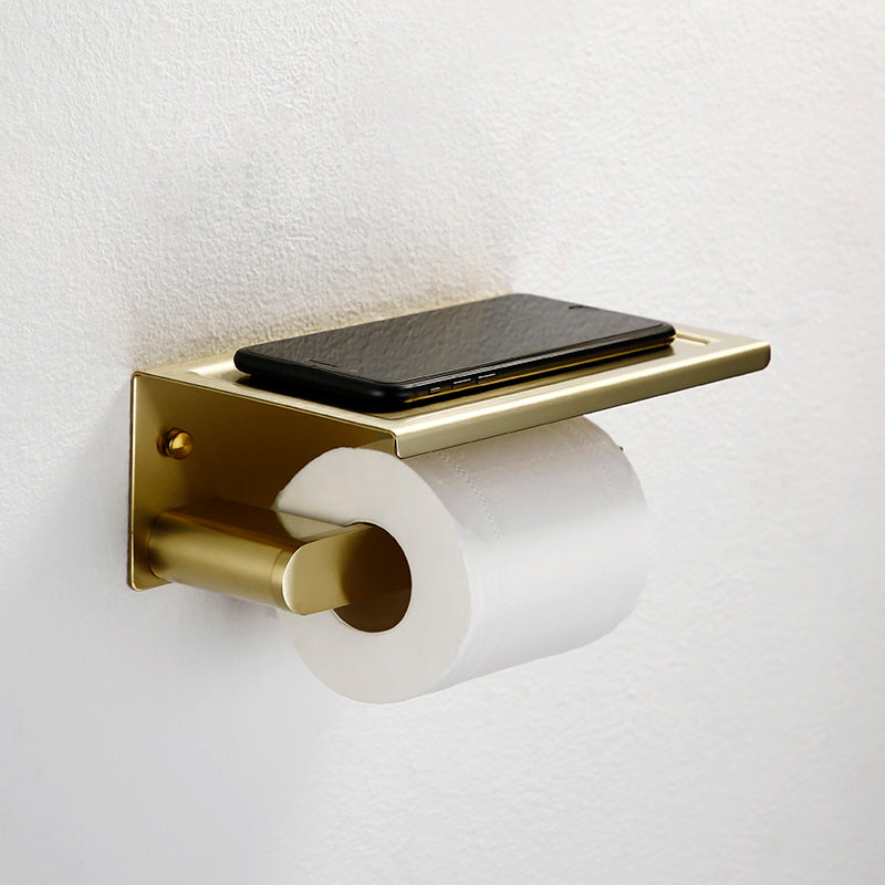 Modern Brushed Brass Bathroom Accessories Hardware Set with Towel Bar Toilet Paper Holder Clearhalo 'Bathroom Hardware Sets' 'Bathroom Hardware' 'Bathroom Remodel & Bathroom Fixtures' 'bathroom_hardware_sets' 'Home Improvement' 'home_improvement' 'home_improvement_bathroom_hardware_sets' 7290123