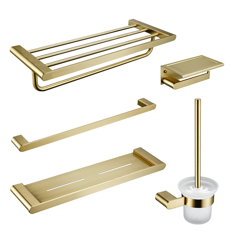 Modern Brushed Brass Bathroom Accessories Hardware Set with Towel Bar Clearhalo 'Bathroom Hardware Sets' 'Bathroom Hardware' 'Bathroom Remodel & Bathroom Fixtures' 'bathroom_hardware_sets' 'Home Improvement' 'home_improvement' 'home_improvement_bathroom_hardware_sets' 7290131