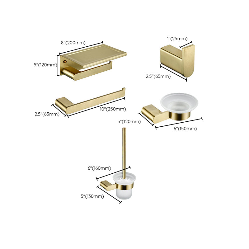 Modern Brushed Brass Bathroom Accessories Hardware Set with Towel Bar Clearhalo 'Bathroom Hardware Sets' 'Bathroom Hardware' 'Bathroom Remodel & Bathroom Fixtures' 'bathroom_hardware_sets' 'Home Improvement' 'home_improvement' 'home_improvement_bathroom_hardware_sets' 7290145
