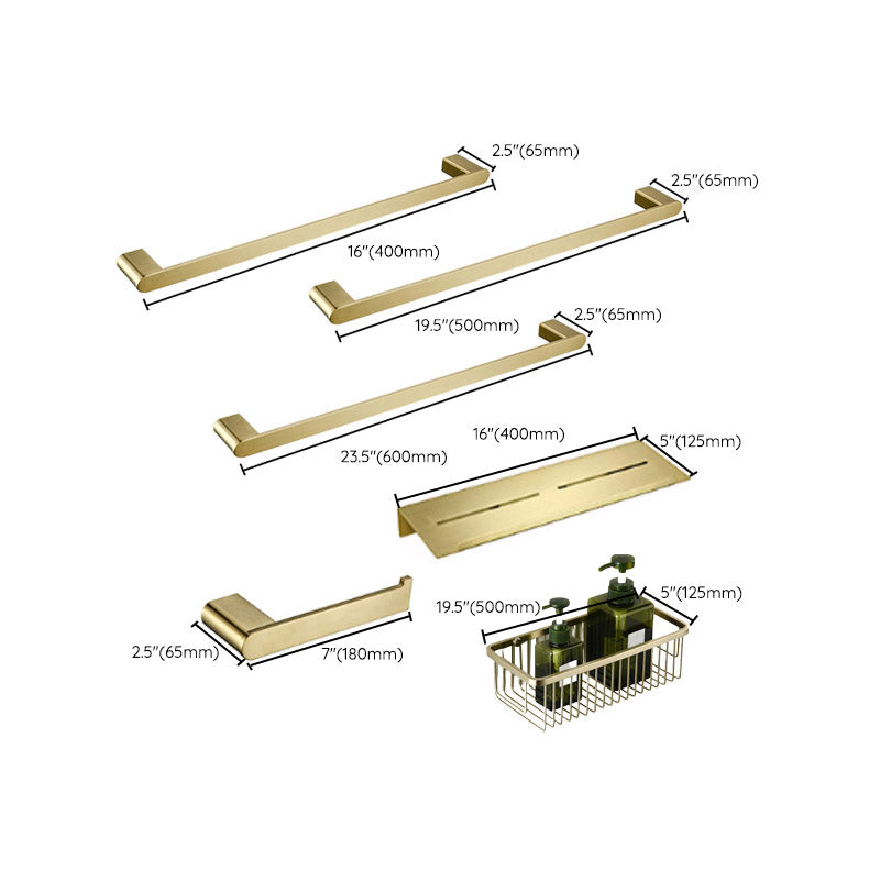 Modern Brushed Brass Bathroom Accessories Hardware Set with Towel Bar Clearhalo 'Bathroom Hardware Sets' 'Bathroom Hardware' 'Bathroom Remodel & Bathroom Fixtures' 'bathroom_hardware_sets' 'Home Improvement' 'home_improvement' 'home_improvement_bathroom_hardware_sets' 7290147
