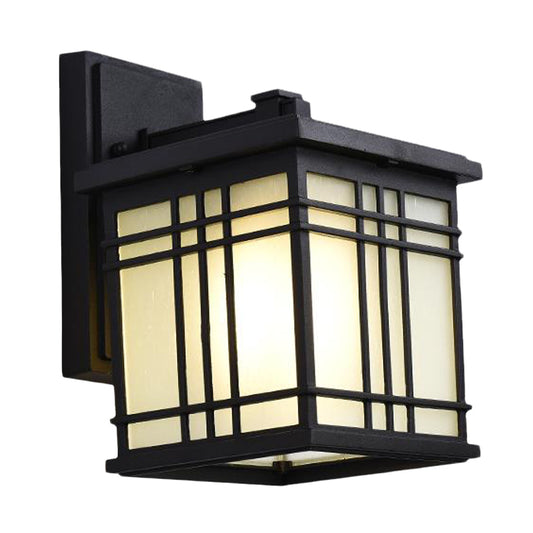 1 Bulb Open Bottom Wall Sconce Rustic Black Aluminum Wall Mount Light with Opal Glass Shade Clearhalo 'Wall Lamps & Sconces' 'Wall Lights' Lighting' 729077