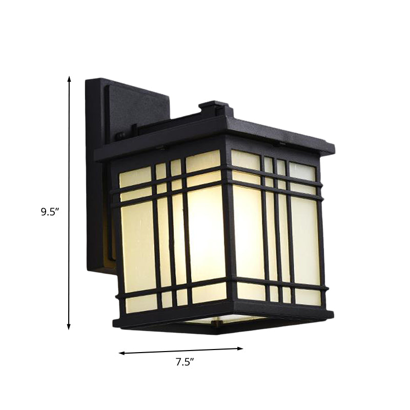 1 Bulb Open Bottom Wall Sconce Rustic Black Aluminum Wall Mount Light with Opal Glass Shade Clearhalo 'Wall Lamps & Sconces' 'Wall Lights' Lighting' 729079
