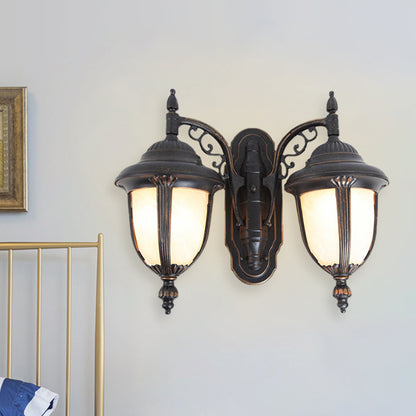 Black Finish Acorn Wall Lighting Ideas Country Milk Glass 2 Lights Courtyard Wall Lamp Fixture Black Clearhalo 'Wall Lamps & Sconces' 'Wall Lights' Lighting' 729085