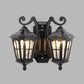 Geometric Outdoor Wall Light Countryside Water Glass 2 Lights Black Finish Sconce Lamp with Double Swirl Arm Clearhalo 'Wall Lamps & Sconces' 'Wall Lights' Lighting' 729093