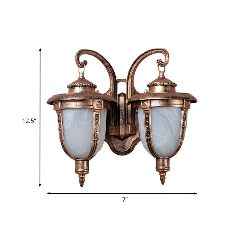 2 Heads Acorn Sconce Light Fixture Country Rust Aluminum Wall Mount Lamp with Cracked Glass Shade Clearhalo 'Wall Lamps & Sconces' 'Wall Lights' Lighting' 729099