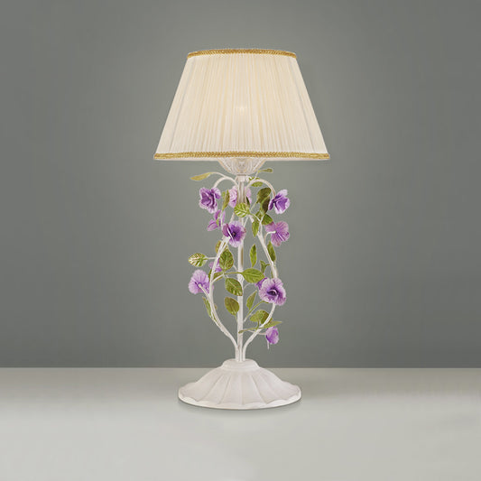 1-Head Barrel Nightstand Lamp Korean Flower White Fabric Night Table Lighting for Bedroom White Clearhalo 'Lamps' 'Table Lamps' Lighting' 729128