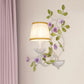 Pleated Shade Bedroom Wall Lamp Countryside Fabric 1/2-Bulb White Wall Sconce with Purple Flower Clearhalo 'Wall Lamps & Sconces' 'Wall Lights' Lighting' 729135