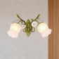 Green Blossom Wall Sconce Lighting Korean Garden Cream Glass 1/2-Light Hallway Wall Light Fixture 2.0 Green Clearhalo 'Wall Lamps & Sconces' 'Wall Lights' Lighting' 729148