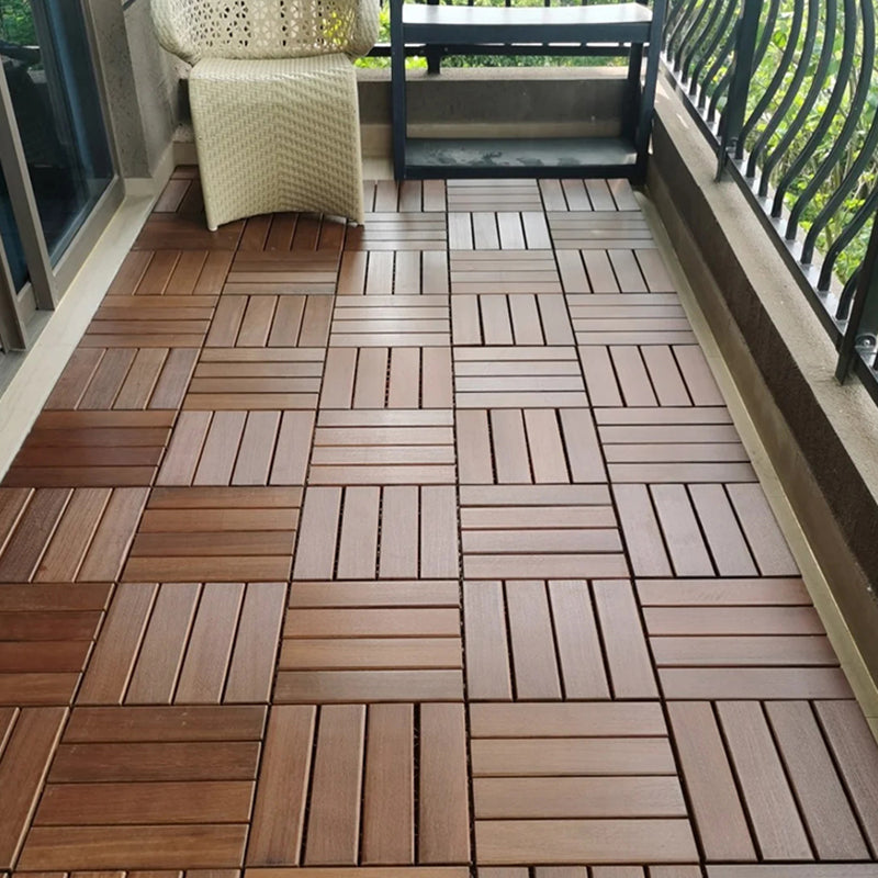4-Slat Wood Patio Tiles Snap Fit Installation Floor Board Tiles 12"L x 12"W x 1"H 96.8 sq ft. - 99 Pieces Clearhalo 'Home Improvement' 'home_improvement' 'home_improvement_outdoor_deck_tiles_planks' 'Outdoor Deck Tiles & Planks' 'Outdoor Flooring & Tile' 'Outdoor Remodel' 'outdoor_deck_tiles_planks' 7291539