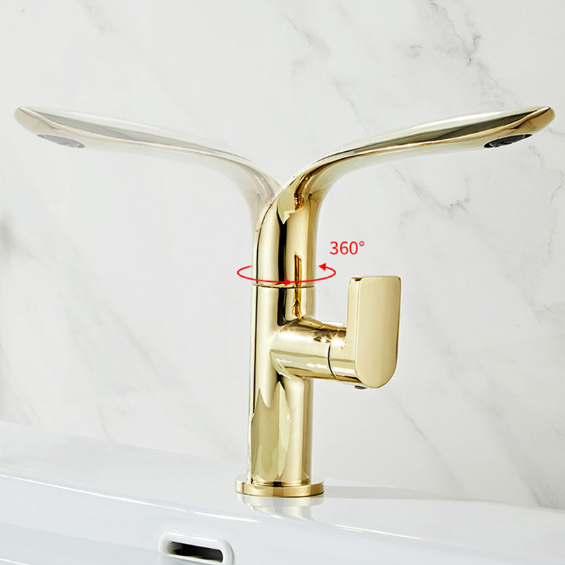 Glam Brass Bathroom Sink Faucet with 1-Handle Lavatory Faucet Clearhalo 'Bathroom Remodel & Bathroom Fixtures' 'Bathroom Sink Faucets' 'Bathroom Sinks & Faucet Components' 'bathroom_sink_faucets' 'Home Improvement' 'home_improvement' 'home_improvement_bathroom_sink_faucets' 7291570