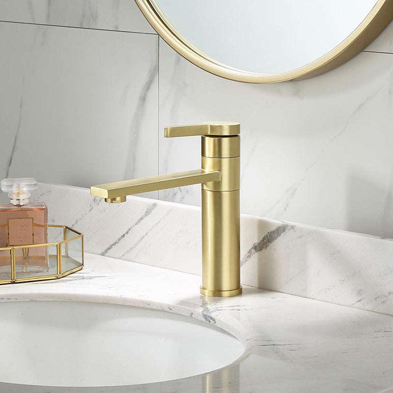 Brass Single Hole Sink Faucet Low Arc Square Bathroom Sink Faucet Clearhalo 'Bathroom Remodel & Bathroom Fixtures' 'Bathroom Sink Faucets' 'Bathroom Sinks & Faucet Components' 'bathroom_sink_faucets' 'Home Improvement' 'home_improvement' 'home_improvement_bathroom_sink_faucets' 7291576