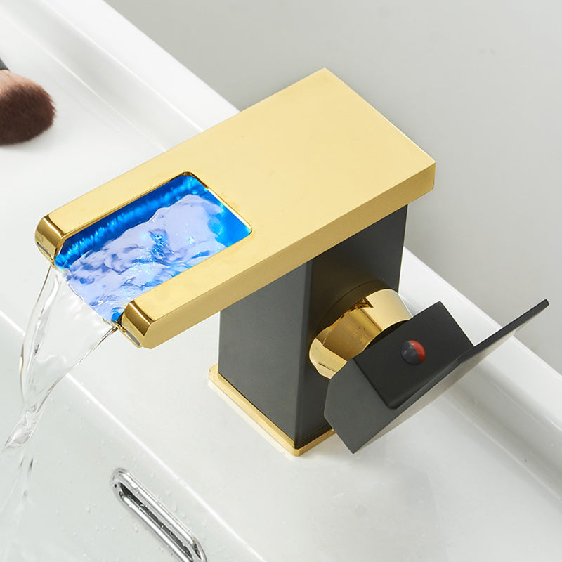 Modern Waterfall Spout Sink Faucet with Led Brass Lavatory Faucet Clearhalo 'Bathroom Remodel & Bathroom Fixtures' 'Bathroom Sink Faucets' 'Bathroom Sinks & Faucet Components' 'bathroom_sink_faucets' 'Home Improvement' 'home_improvement' 'home_improvement_bathroom_sink_faucets' 7291589