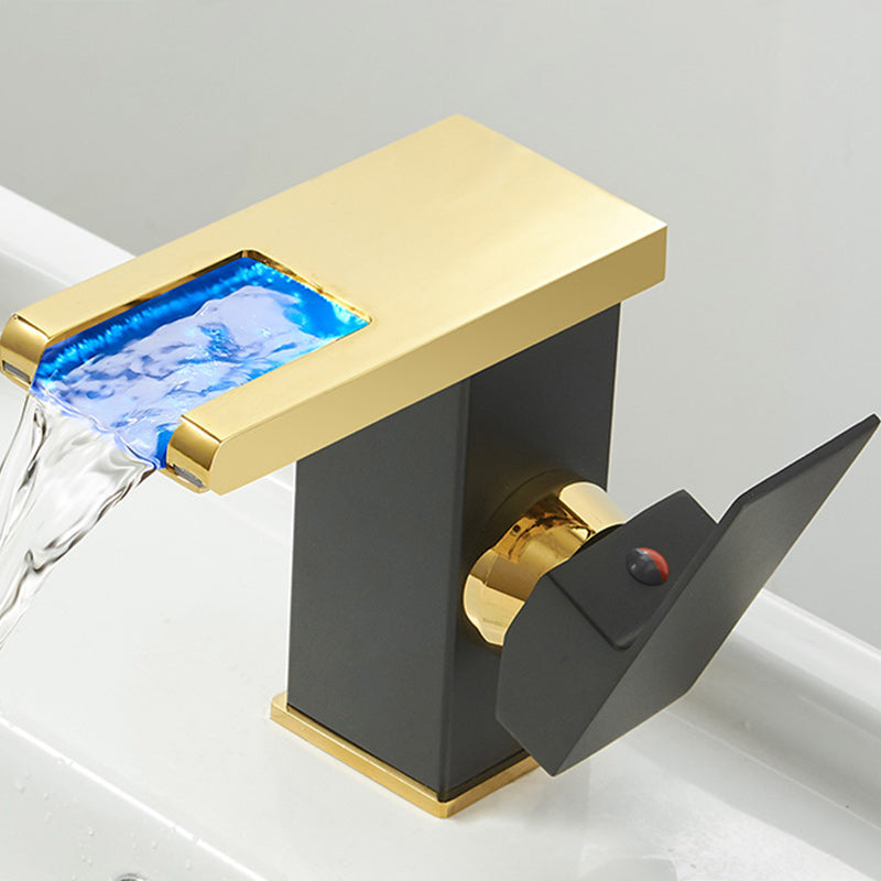 Modern Waterfall Spout Sink Faucet with Led Brass Lavatory Faucet Clearhalo 'Bathroom Remodel & Bathroom Fixtures' 'Bathroom Sink Faucets' 'Bathroom Sinks & Faucet Components' 'bathroom_sink_faucets' 'Home Improvement' 'home_improvement' 'home_improvement_bathroom_sink_faucets' 7291592