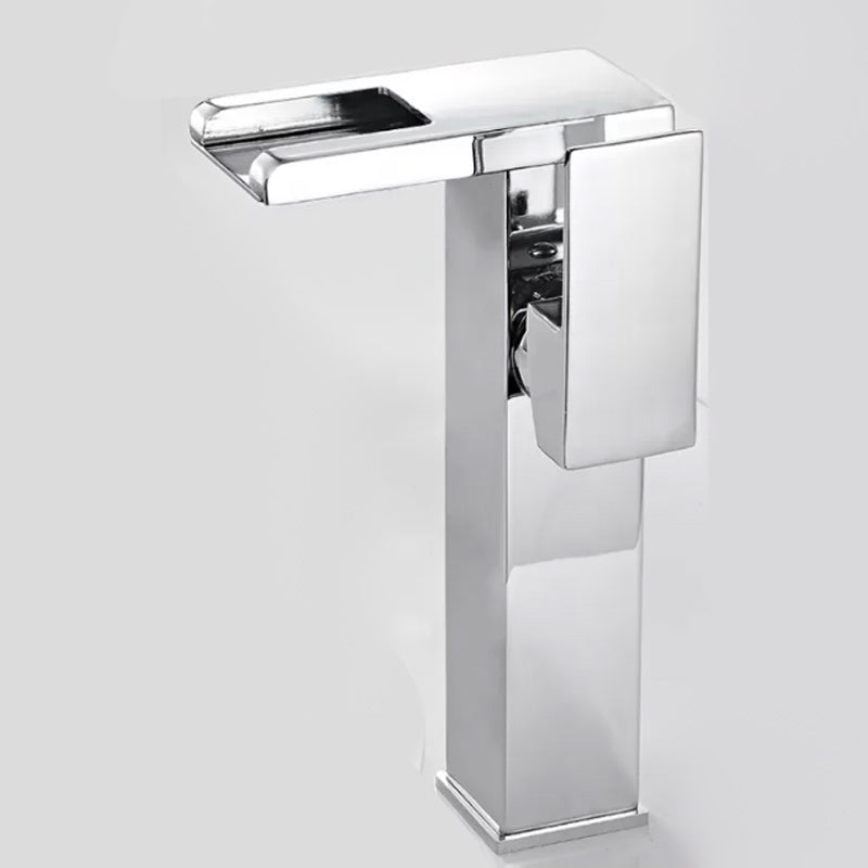Modern Waterfall Spout Sink Faucet with Led Brass Lavatory Faucet Silver High Style Led Spout Clearhalo 'Bathroom Remodel & Bathroom Fixtures' 'Bathroom Sink Faucets' 'Bathroom Sinks & Faucet Components' 'bathroom_sink_faucets' 'Home Improvement' 'home_improvement' 'home_improvement_bathroom_sink_faucets' 7291594
