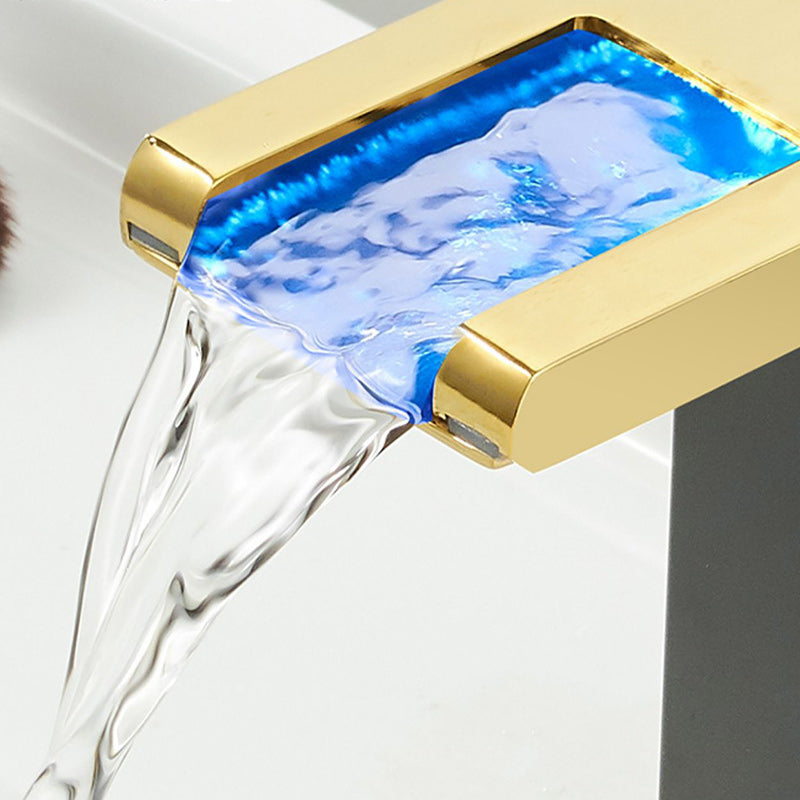 Modern Waterfall Spout Sink Faucet with Led Brass Lavatory Faucet Clearhalo 'Bathroom Remodel & Bathroom Fixtures' 'Bathroom Sink Faucets' 'Bathroom Sinks & Faucet Components' 'bathroom_sink_faucets' 'Home Improvement' 'home_improvement' 'home_improvement_bathroom_sink_faucets' 7291602