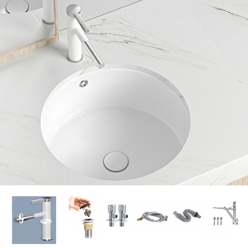 Modern Style Bathroom Sink Undermount Ceramic Bathroom Sink in White 16"L x 16"W x 7"H Sink with Faucet Clearhalo 'Bathroom Remodel & Bathroom Fixtures' 'Bathroom Sinks & Faucet Components' 'Bathroom Sinks' 'bathroom_sink' 'Home Improvement' 'home_improvement' 'home_improvement_bathroom_sink' 7291711