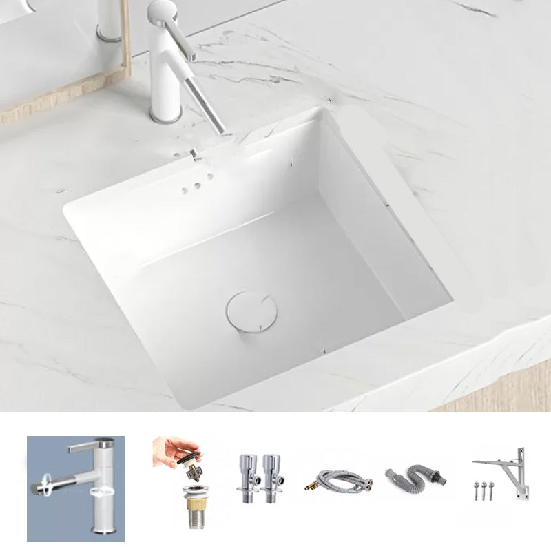 Modern Style Bathroom Sink Undermount Ceramic Bathroom Sink in White 17"L x 17"W x 6"H Sink with Faucet Clearhalo 'Bathroom Remodel & Bathroom Fixtures' 'Bathroom Sinks & Faucet Components' 'Bathroom Sinks' 'bathroom_sink' 'Home Improvement' 'home_improvement' 'home_improvement_bathroom_sink' 7291713