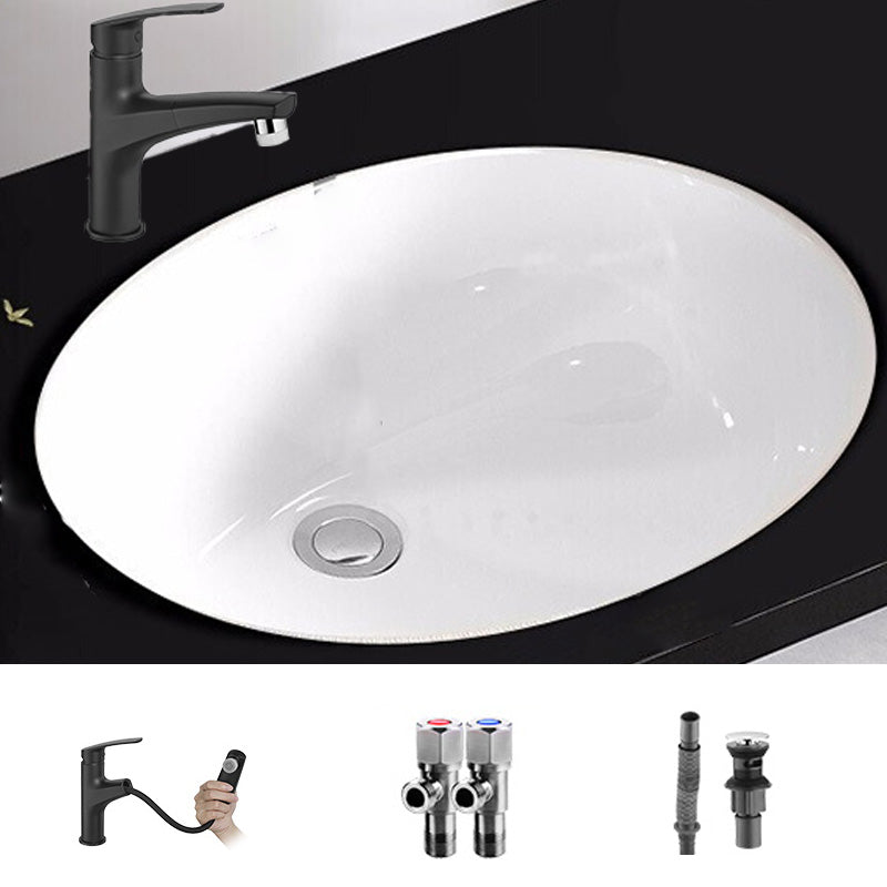 Modern Style Bathroom Sink Overflow Hole Design Oval Ceramic Bathroom Sink Angle Valve with Pull Out Faucet Sink with Faucet Black Clearhalo 'Bathroom Remodel & Bathroom Fixtures' 'Bathroom Sinks & Faucet Components' 'Bathroom Sinks' 'bathroom_sink' 'Home Improvement' 'home_improvement' 'home_improvement_bathroom_sink' 7291731