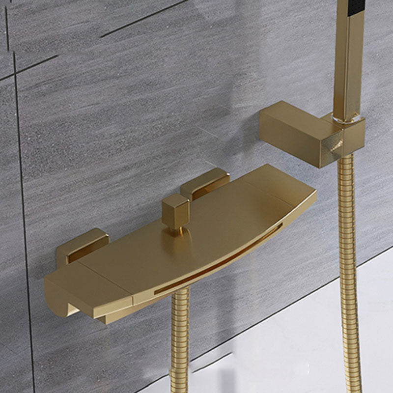 Modern Bathtub Faucet Waterfall Handheld Shower Head Bathtub Faucet Gold Hand Shower Included Clearhalo 'Bathroom Remodel & Bathroom Fixtures' 'Bathtub Faucets' 'bathtub_faucets' 'Home Improvement' 'home_improvement' 'home_improvement_bathtub_faucets' 7291774
