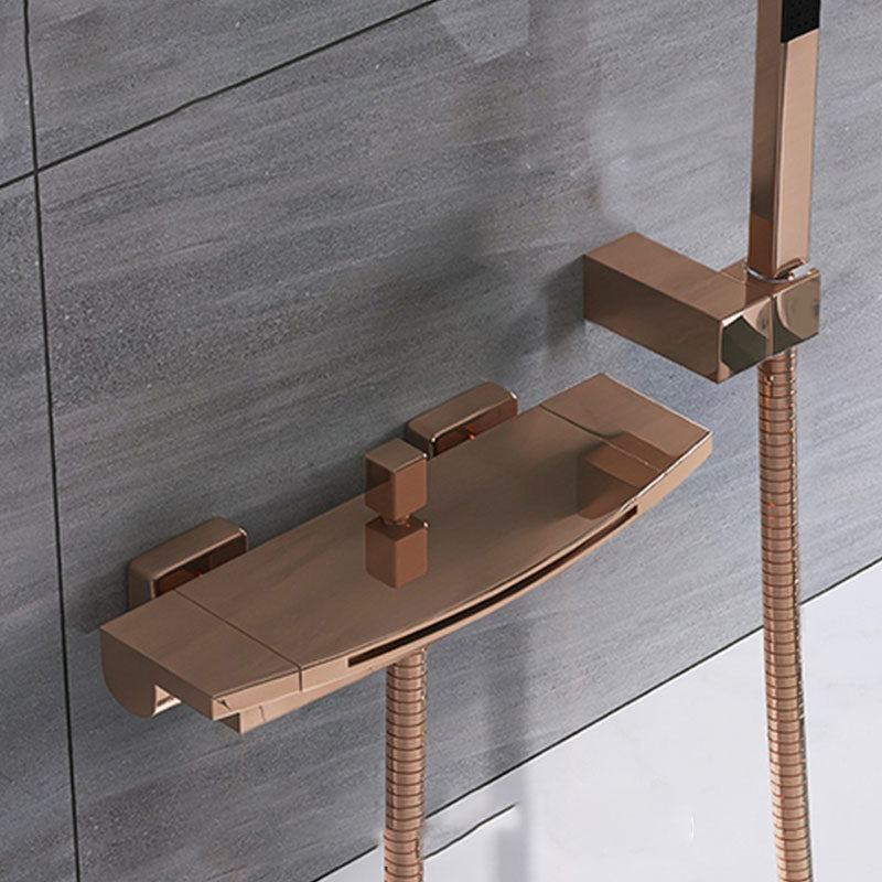 Modern Bathtub Faucet Waterfall Handheld Shower Head Bathtub Faucet Rose Gold Hand Shower Included Clearhalo 'Bathroom Remodel & Bathroom Fixtures' 'Bathtub Faucets' 'bathtub_faucets' 'Home Improvement' 'home_improvement' 'home_improvement_bathtub_faucets' 7291776
