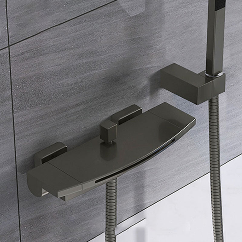 Modern Bathtub Faucet Waterfall Handheld Shower Head Bathtub Faucet Gun Grey Hand Shower Included Clearhalo 'Bathroom Remodel & Bathroom Fixtures' 'Bathtub Faucets' 'bathtub_faucets' 'Home Improvement' 'home_improvement' 'home_improvement_bathtub_faucets' 7291778