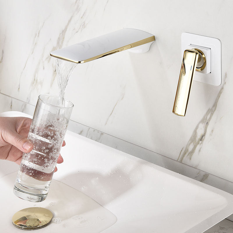Modern Bathtub Faucet Wall-mounted Rod Handle Brass Bathtub Faucet White Fission Clearhalo 'Bathroom Remodel & Bathroom Fixtures' 'Bathtub Faucets' 'bathtub_faucets' 'Home Improvement' 'home_improvement' 'home_improvement_bathtub_faucets' 7291789