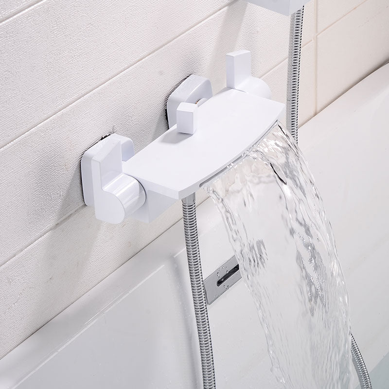 Contemporary Bathroom Faucet Wall Mounted Copper Low Arc Fixed Clawfoot Tub Faucets White Difunctional Water Outlet Hand Shower Not Included Clearhalo 'Bathroom Remodel & Bathroom Fixtures' 'Bathtub Faucets' 'bathtub_faucets' 'Home Improvement' 'home_improvement' 'home_improvement_bathtub_faucets' 7291820