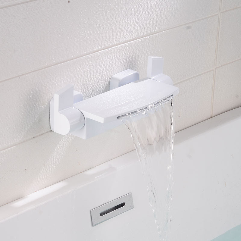 Contemporary Bathroom Faucet Wall Mounted Copper Low Arc Fixed Clawfoot Tub Faucets White Snigle Function Spray Hand Shower Not Included Clearhalo 'Bathroom Remodel & Bathroom Fixtures' 'Bathtub Faucets' 'bathtub_faucets' 'Home Improvement' 'home_improvement' 'home_improvement_bathtub_faucets' 7291823