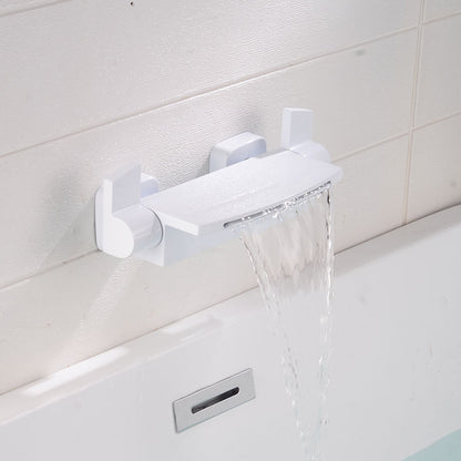 Contemporary Bathroom Faucet Wall Mounted Copper Low Arc Fixed Clawfoot Tub Faucets White Snigle Function Spray Hand Shower Not Included Clearhalo 'Bathroom Remodel & Bathroom Fixtures' 'Bathtub Faucets' 'bathtub_faucets' 'Home Improvement' 'home_improvement' 'home_improvement_bathtub_faucets' 7291823