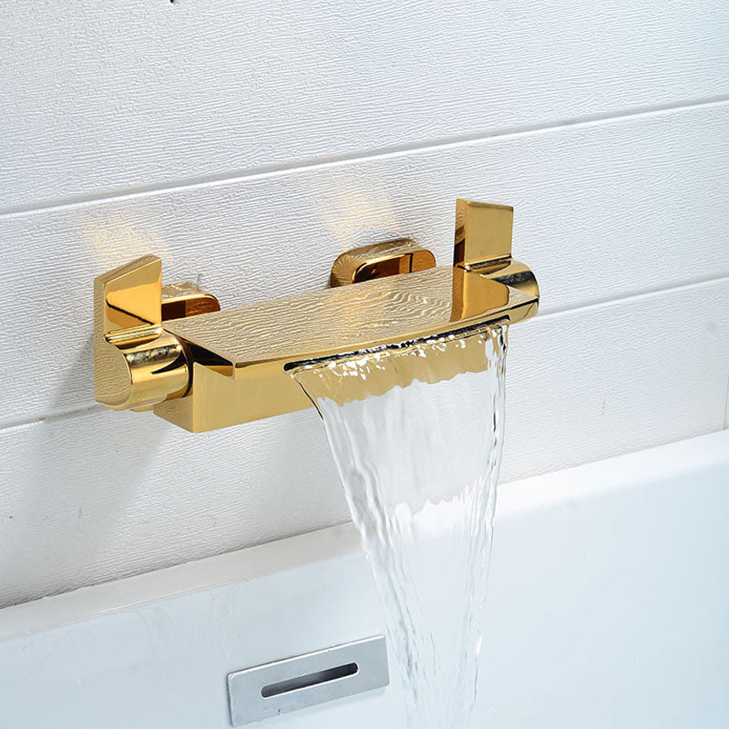 Contemporary Bathroom Faucet Wall Mounted Copper Low Arc Fixed Clawfoot Tub Faucets Gold Snigle Function Spray Hand Shower Not Included Clearhalo 'Bathroom Remodel & Bathroom Fixtures' 'Bathtub Faucets' 'bathtub_faucets' 'Home Improvement' 'home_improvement' 'home_improvement_bathtub_faucets' 7291827