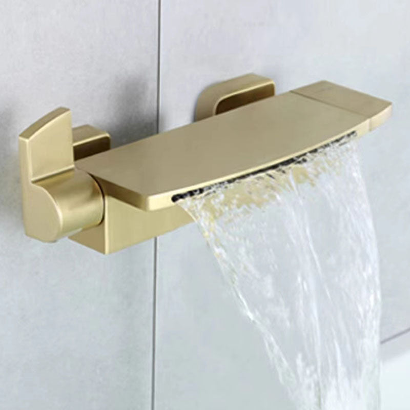 Contemporary Bathroom Faucet Wall Mounted Copper Low Arc Fixed Clawfoot Tub Faucets Light Gold Snigle Function Spray Hand Shower Not Included Clearhalo 'Bathroom Remodel & Bathroom Fixtures' 'Bathtub Faucets' 'bathtub_faucets' 'Home Improvement' 'home_improvement' 'home_improvement_bathtub_faucets' 7291829