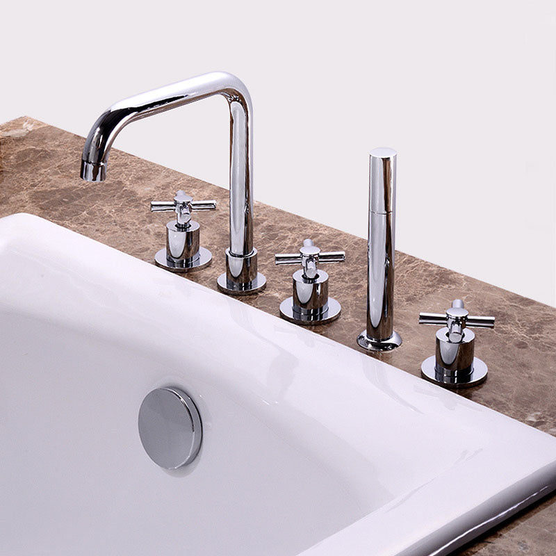 Contemporary Bathroom Faucet Deck Mounted Copper Low Arc Roman Tub Set Square Clearhalo 'Bathroom Remodel & Bathroom Fixtures' 'Bathtub Faucets' 'bathtub_faucets' 'Home Improvement' 'home_improvement' 'home_improvement_bathtub_faucets' 7291837