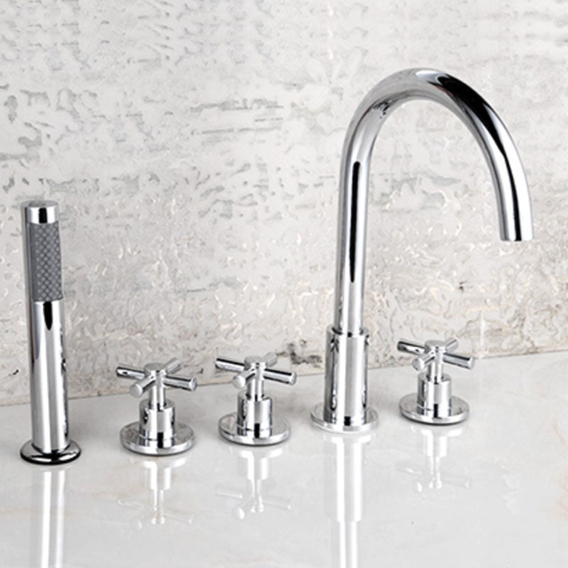 Contemporary Bathroom Faucet Deck Mounted Copper Low Arc Roman Tub Set Clearhalo 'Bathroom Remodel & Bathroom Fixtures' 'Bathtub Faucets' 'bathtub_faucets' 'Home Improvement' 'home_improvement' 'home_improvement_bathtub_faucets' 7291838