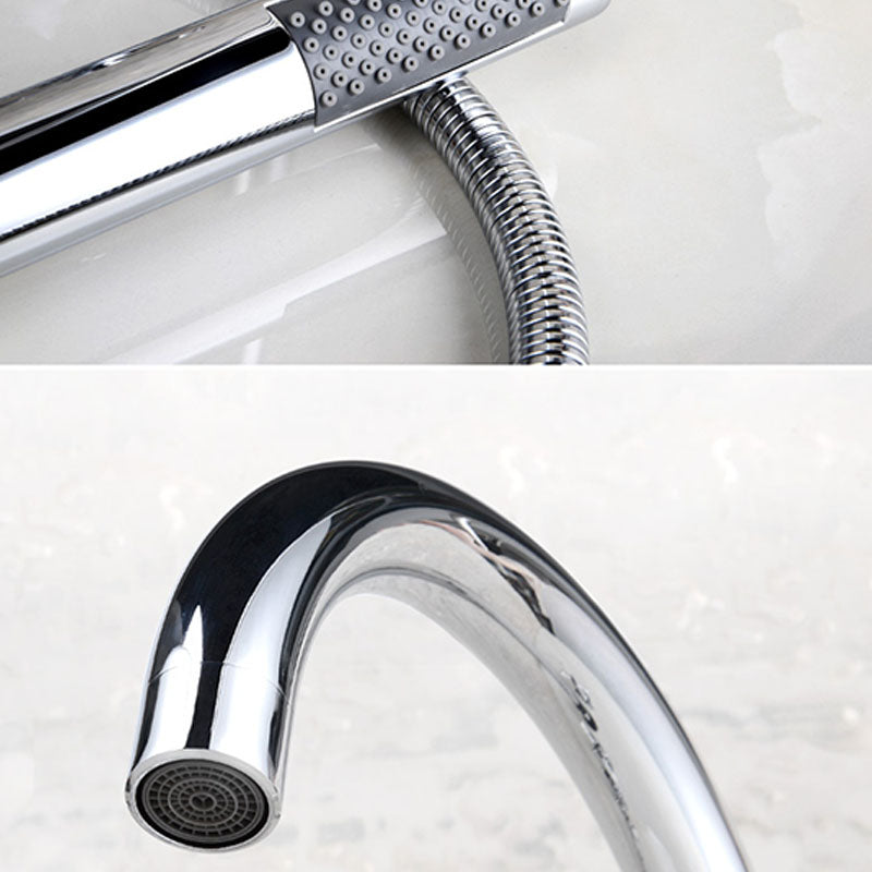 Contemporary Bathroom Faucet Deck Mounted Copper Low Arc Roman Tub Set Clearhalo 'Bathroom Remodel & Bathroom Fixtures' 'Bathtub Faucets' 'bathtub_faucets' 'Home Improvement' 'home_improvement' 'home_improvement_bathtub_faucets' 7291840