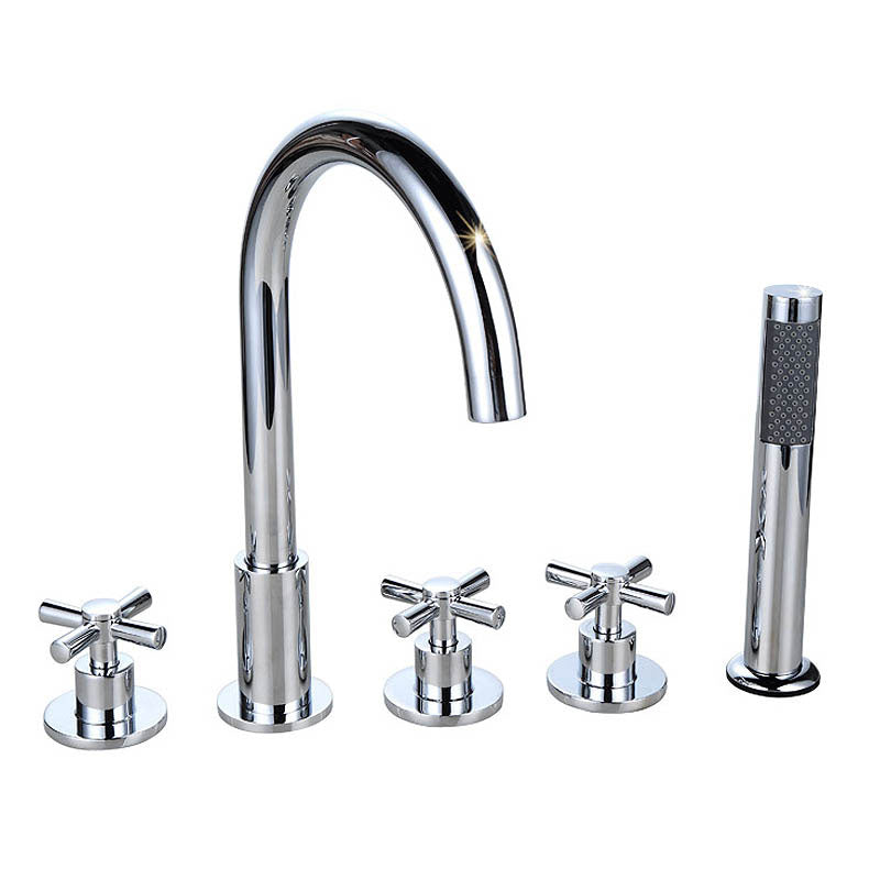 Contemporary Bathroom Faucet Deck Mounted Copper Low Arc Roman Tub Set Clearhalo 'Bathroom Remodel & Bathroom Fixtures' 'Bathtub Faucets' 'bathtub_faucets' 'Home Improvement' 'home_improvement' 'home_improvement_bathtub_faucets' 7291841