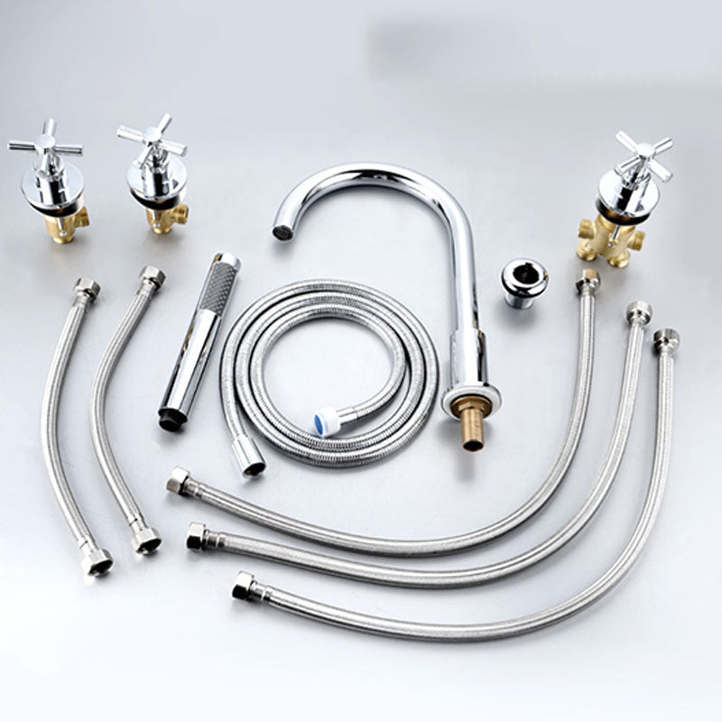 Contemporary Bathroom Faucet Deck Mounted Copper Low Arc Roman Tub Set Clearhalo 'Bathroom Remodel & Bathroom Fixtures' 'Bathtub Faucets' 'bathtub_faucets' 'Home Improvement' 'home_improvement' 'home_improvement_bathtub_faucets' 7291844