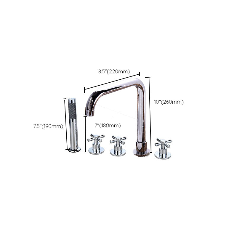 Contemporary Bathroom Faucet Deck Mounted Copper Low Arc Roman Tub Set Clearhalo 'Bathroom Remodel & Bathroom Fixtures' 'Bathtub Faucets' 'bathtub_faucets' 'Home Improvement' 'home_improvement' 'home_improvement_bathtub_faucets' 7291846