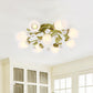 Twisted Living Room Flush Light Pastoral Frosted Glass 4/7/9-Bulb Green Semi Flush Mount Lighting Clearhalo 'Ceiling Lights' 'Close To Ceiling Lights' 'Close to ceiling' 'Semi-flushmount' Lighting' 729260
