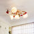 Brown 4/7/9-Bulb Semi Flush Mount Pastoral Frosted Glass Starburst Flush Ceiling Light with Red Flower 4 Brown Clearhalo 'Ceiling Lights' 'Close To Ceiling Lights' 'Close to ceiling' 'Semi-flushmount' Lighting' 729264