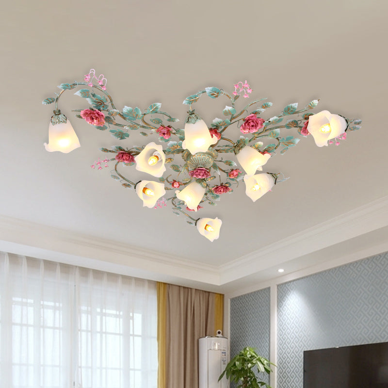 Opal Glass Sputnik Ceiling Lamp Korean Garden 9 Lights Living Room Semi Flush Mount in Blue and Green Clearhalo 'Ceiling Lights' 'Close To Ceiling Lights' 'Close to ceiling' 'Semi-flushmount' Lighting' 729336