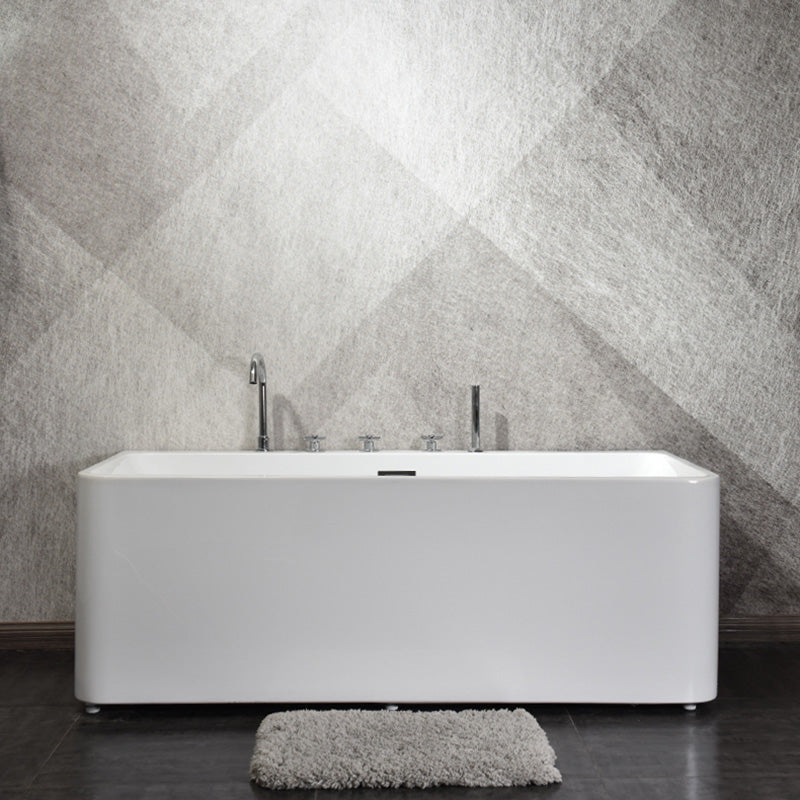 Back to Wall Bathtub Antique Finish Soaking Rectangular Modern Bath 59"L x 29"W x 22"H Tub with Silver 5-Piece Set Clearhalo 'Bathroom Remodel & Bathroom Fixtures' 'Bathtubs' 'Home Improvement' 'home_improvement' 'home_improvement_bathtubs' 'Showers & Bathtubs' 7293559