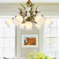 Green 4/7/9-Light Ceiling Chandelier Pastoral Style Milk Glass Floral Drop Pendant for Dining Room 7 Green Clearhalo 'Ceiling Lights' 'Pendant Lights' 'Pendants' Lighting' 729374_d94df293-db45-4c73-b6c8-455973d49b2b